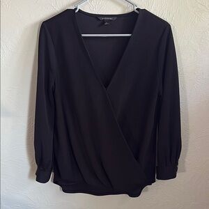 Banana Republic Black Wrap Blouse with Long Sleeves